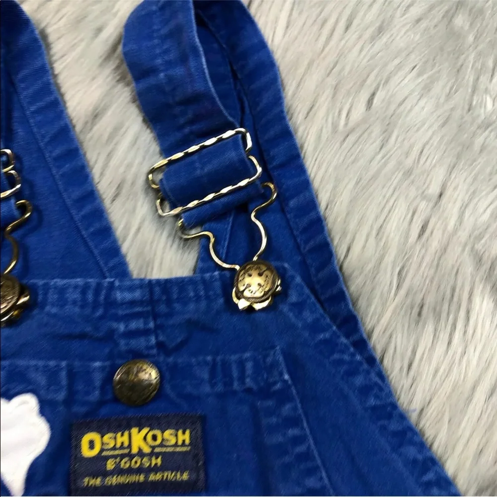 Vintage Made Usa Oshkosh Bgosh Blue Tug Boat Applique Short Overalls